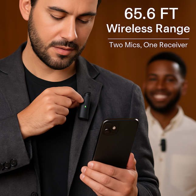 Wireless Clip-On Microphone with 3-in-1 Receiver – 2 Pack