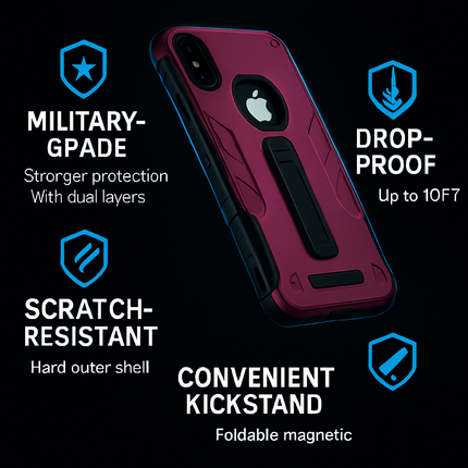 Rugged Phone Case for iPhone X with Kickstand