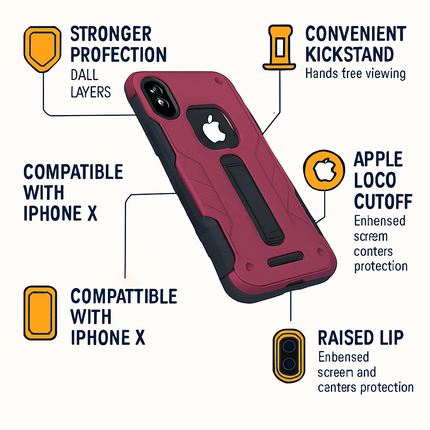 Rugged Phone Case for iPhone X with Kickstand