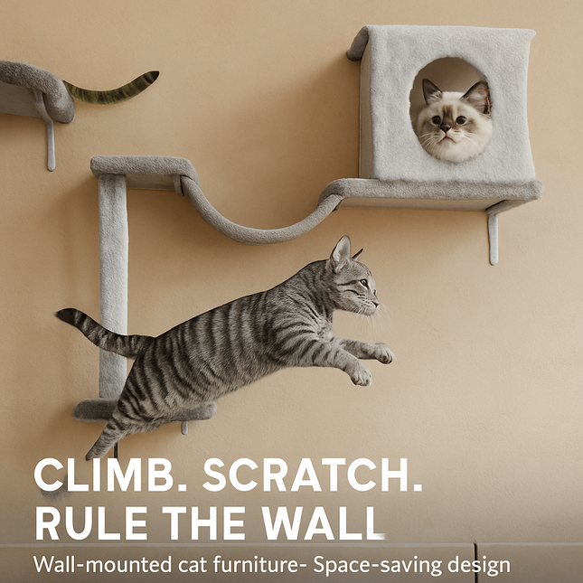 Cat Wall Shelves Perch Climber Set with Cat Houses & Hammock