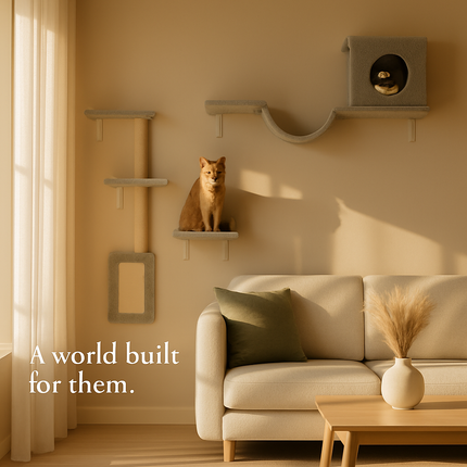 Cat Wall Shelves Perch Climber Set with Cat Houses & Hammock