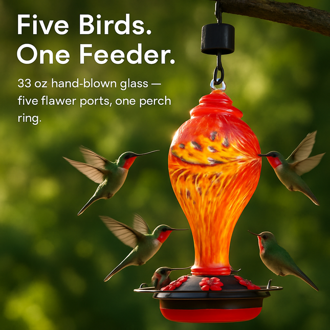 Hummingbird Feeder with 5 Ports, Ant Moat & Rope