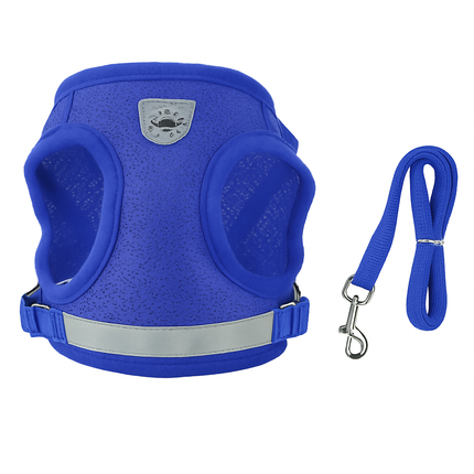 Pet Mesh Harness and Leash Set with Reflective Chest Strap