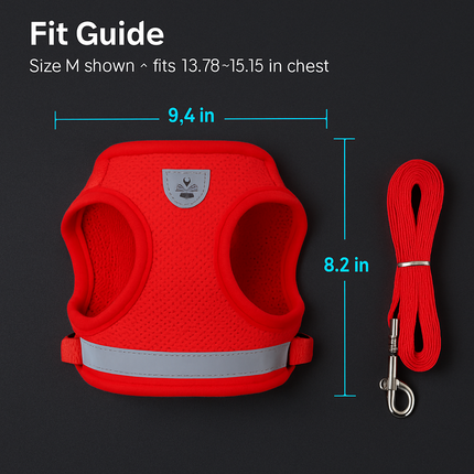 Pet Mesh Harness and Leash Set with Reflective Chest Strap