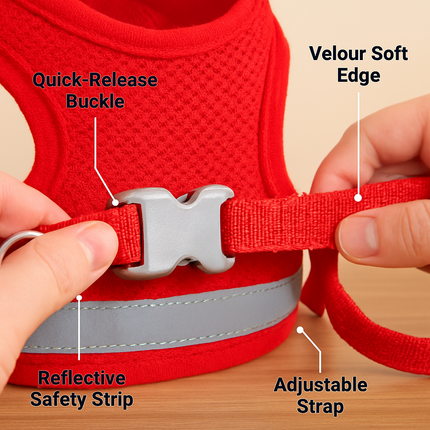Pet Mesh Harness and Leash Set with Reflective Chest Strap