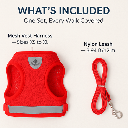 Pet Mesh Harness and Leash Set with Reflective Chest Strap