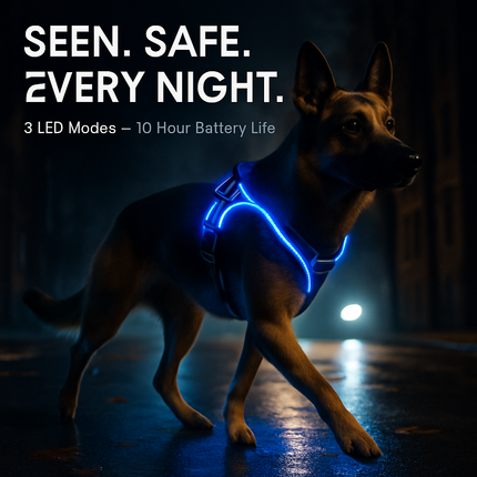 Light Up Dog Harness with Rechargeable LED Lights and Handle