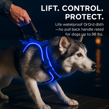 Light Up Dog Harness with Rechargeable LED Lights and Handle