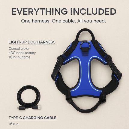 Light Up Dog Harness with Rechargeable LED Lights and Handle