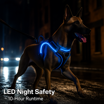 Light Up Dog Harness with Rechargeable LED Lights and Handle