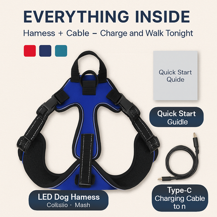 Light Up Dog Harness with Rechargeable LED Lights and Handle