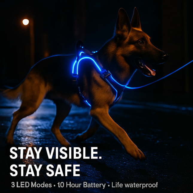Light Up Dog Harness with Rechargeable LED Lights and Handle