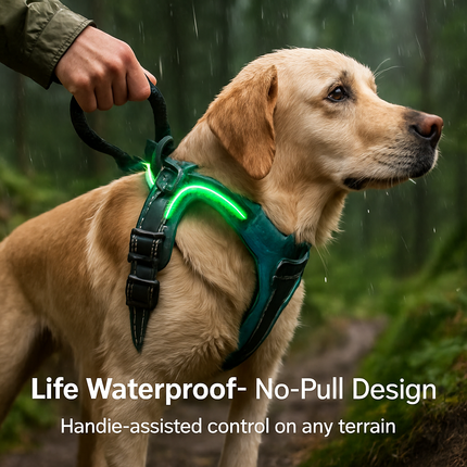 Light Up Dog Harness with Rechargeable LED Lights and Handle