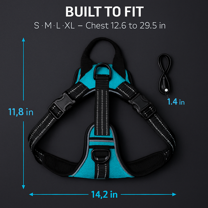 Light Up Dog Harness with Rechargeable LED Lights and Handle