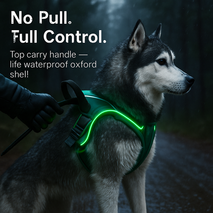 Light Up Dog Harness with Rechargeable LED Lights and Handle