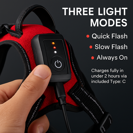 Light Up Dog Harness with Rechargeable LED Lights and Handle