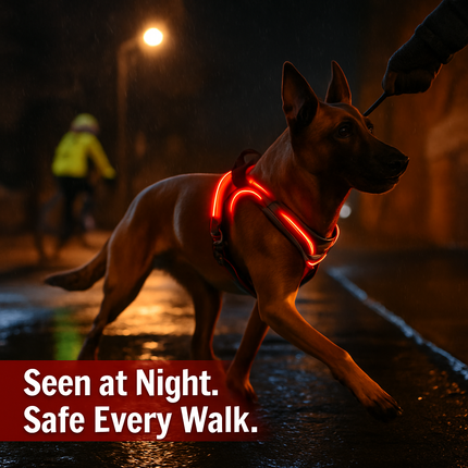 Light Up Dog Harness with Rechargeable LED Lights and Handle