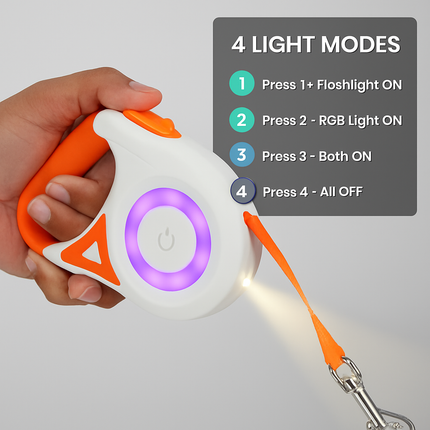 Retractable Dog Leash with LED Light and RGB Glow
