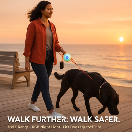 Retractable Dog Leash with LED Light and RGB Glow