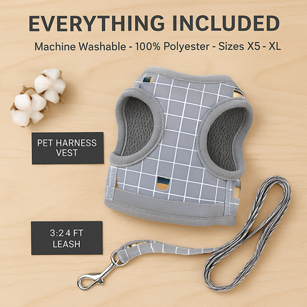 Pet Mesh Harness and Leash Set with Reflective Chest Strap