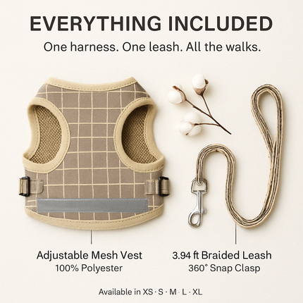 Pet Mesh Harness and Leash Set with Reflective Chest Strap