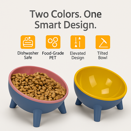 Raised Tilted Elevated Cat Food Bowl for Easy Eating