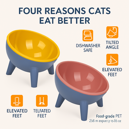 Raised Tilted Elevated Cat Food Bowl for Easy Eating