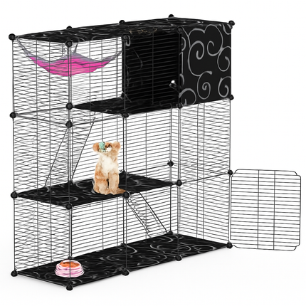 3-Tier Cat Cage Enclosure with Hammock & Toy Ball