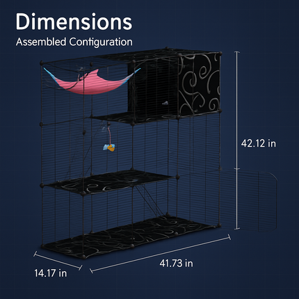 3-Tier Cat Cage Enclosure with Hammock & Toy Ball