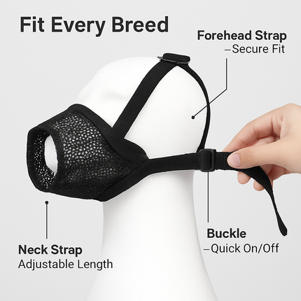 Pet Muzzle Mask: Soft Mesh, Adjustable Straps