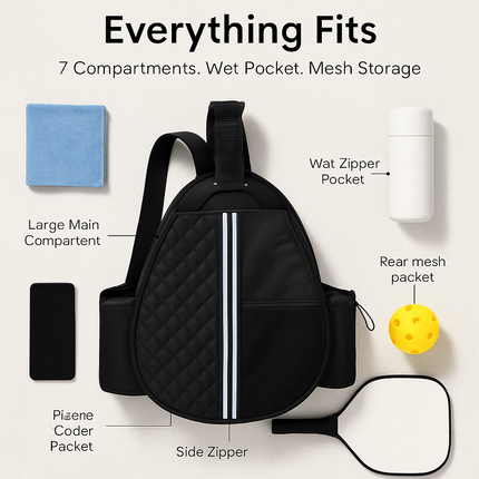 Pickleball Sling Bag - Waterproof, 7-Compartment