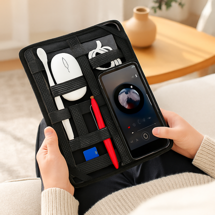 Tablet Case Organizer Elastic Band Tablet Sleeve For 9.7in Tablets w/ Double-sided Design For Mouse Earphone Card