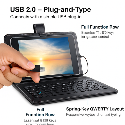 7.9in Keyboard Case for Tablet with PU Leather Back Stand