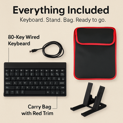 80-Key Mini Wired Keyboard with Tablet Stand