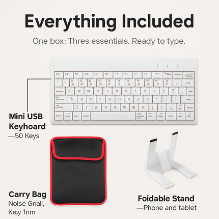 80-Key Mini Wired Keyboard with Tablet Stand