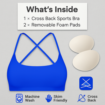 Cross Back Padded Sports Bra with Removable Pads
