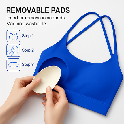 Cross Back Padded Sports Bra with Removable Pads