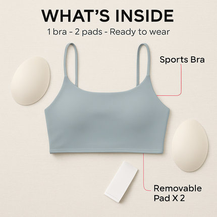 Women Sport Bras with Removable Pads, Low-Impact Square Neck