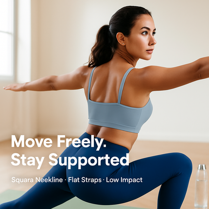 Women Sport Bras with Removable Pads, Low-Impact Square Neck
