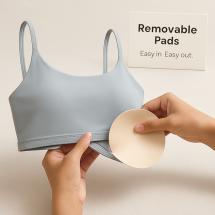 Women Sport Bras with Removable Pads, Low-Impact Square Neck