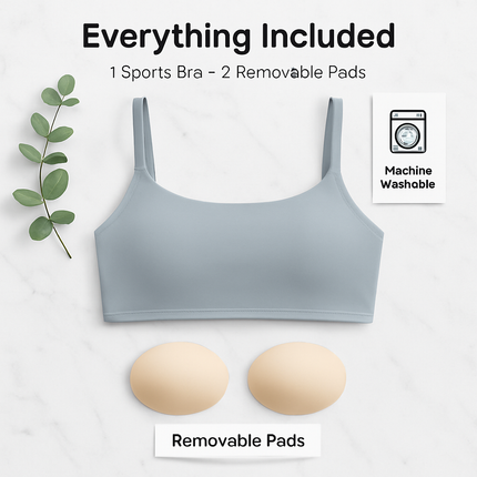 Women Sport Bras with Removable Pads, Low-Impact Square Neck