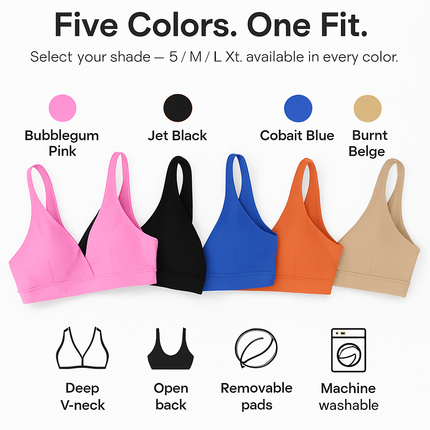 Women Deep V-Neck Sports Bra for Gym - Low-Impact Comfort