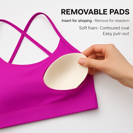 Cross Back Padded Sports Bra with Removable Pads