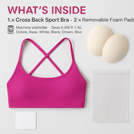 Cross Back Padded Sports Bra with Removable Pads