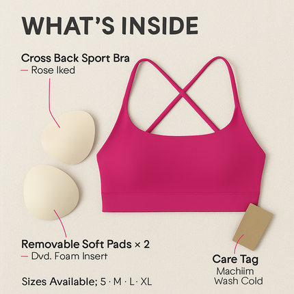 Cross Back Padded Sports Bra with Removable Pads