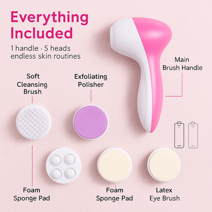 Facial Cleansing Brush Waterproof Face Spin Cleaning Brush with 5 Brush Heads Deep Cleansing Body Facial Brush Set for Gentle Exfoliating Removing Bla