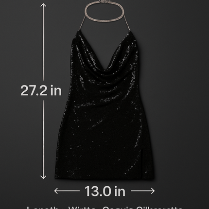Sexy Women Chain Choker Side Slit Backless Slip Dress With Sequins