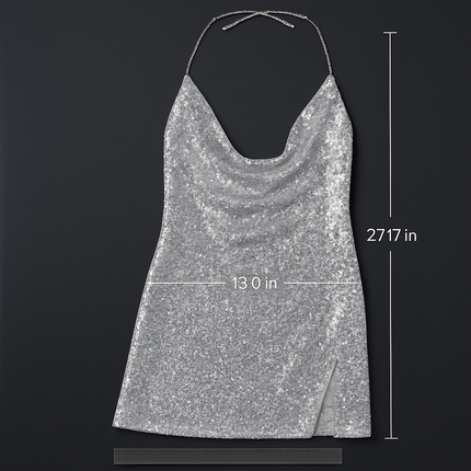 Sexy Women Chain Choker Side Slit Backless Slip Dress With Sequins