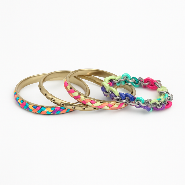 4-Piece Colorful Woven Burnished Gold Bracelet Set