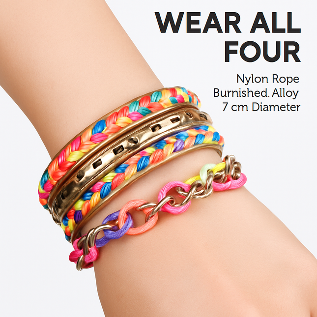 4-Piece Colorful Woven Burnished Gold Bracelet Set